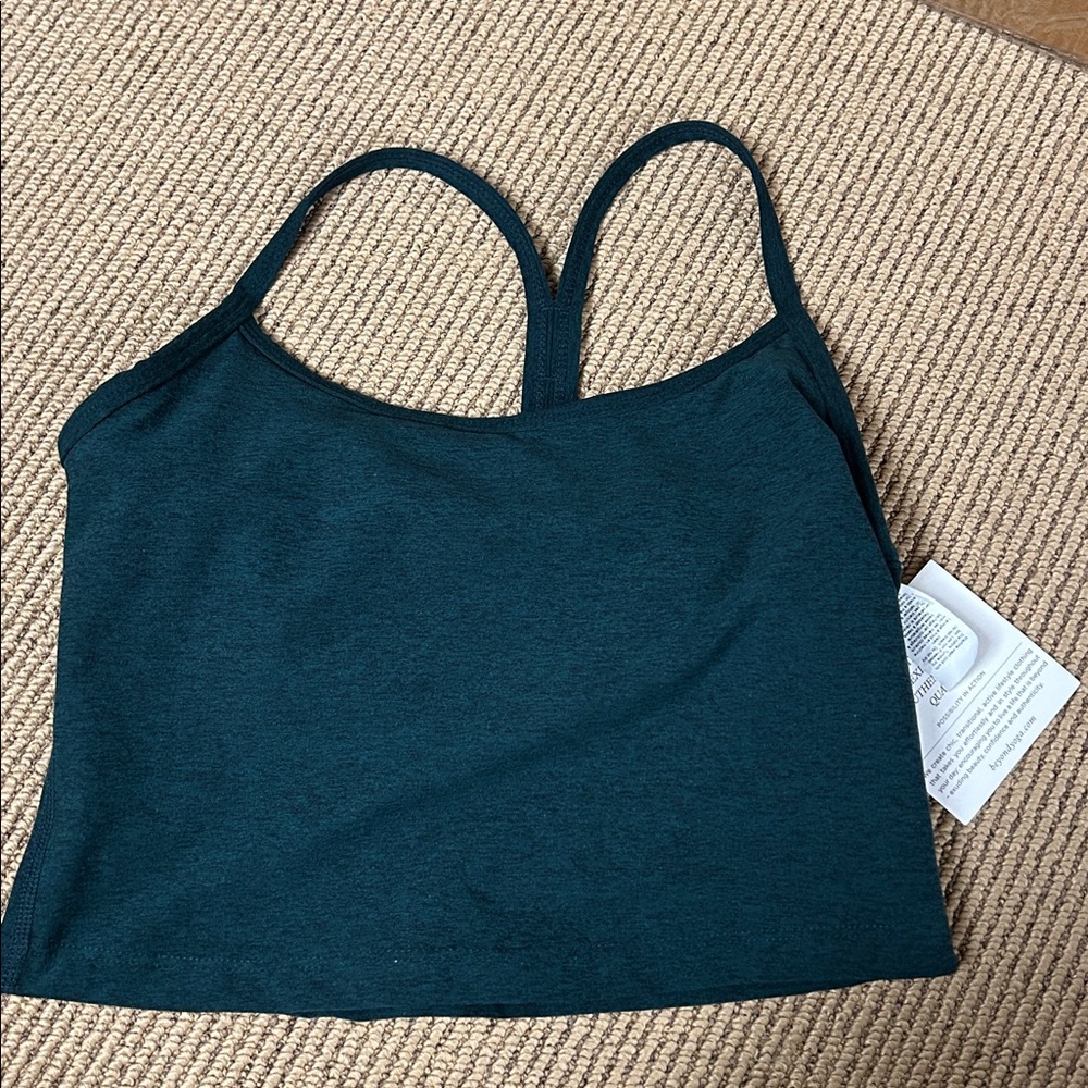 Beyond yoga slim racerback cropped tank dark spruce green heather